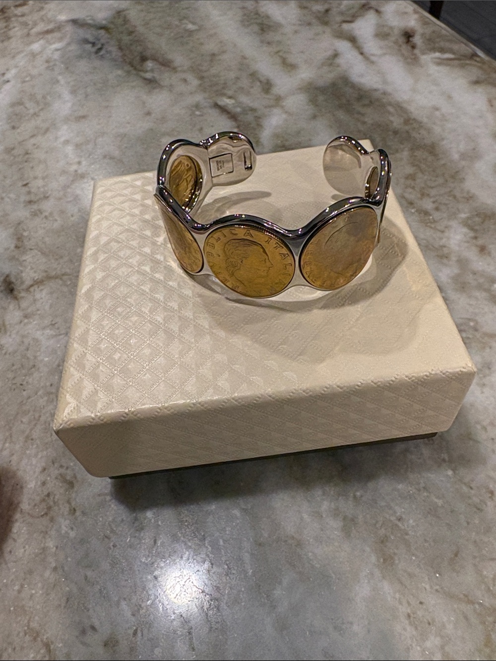 Gold-Tone Coin Accent Cuff Bracelet - Women's Accessory - Picture 5 of 5